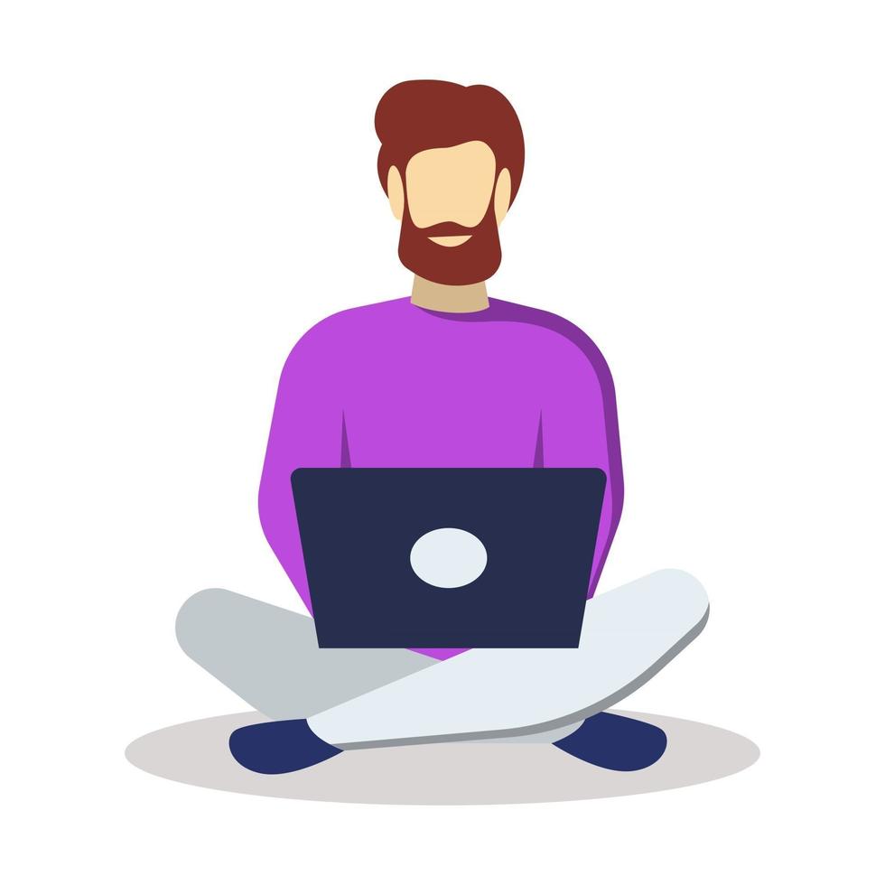 Man with laptop semi flat RGB color vector illustration