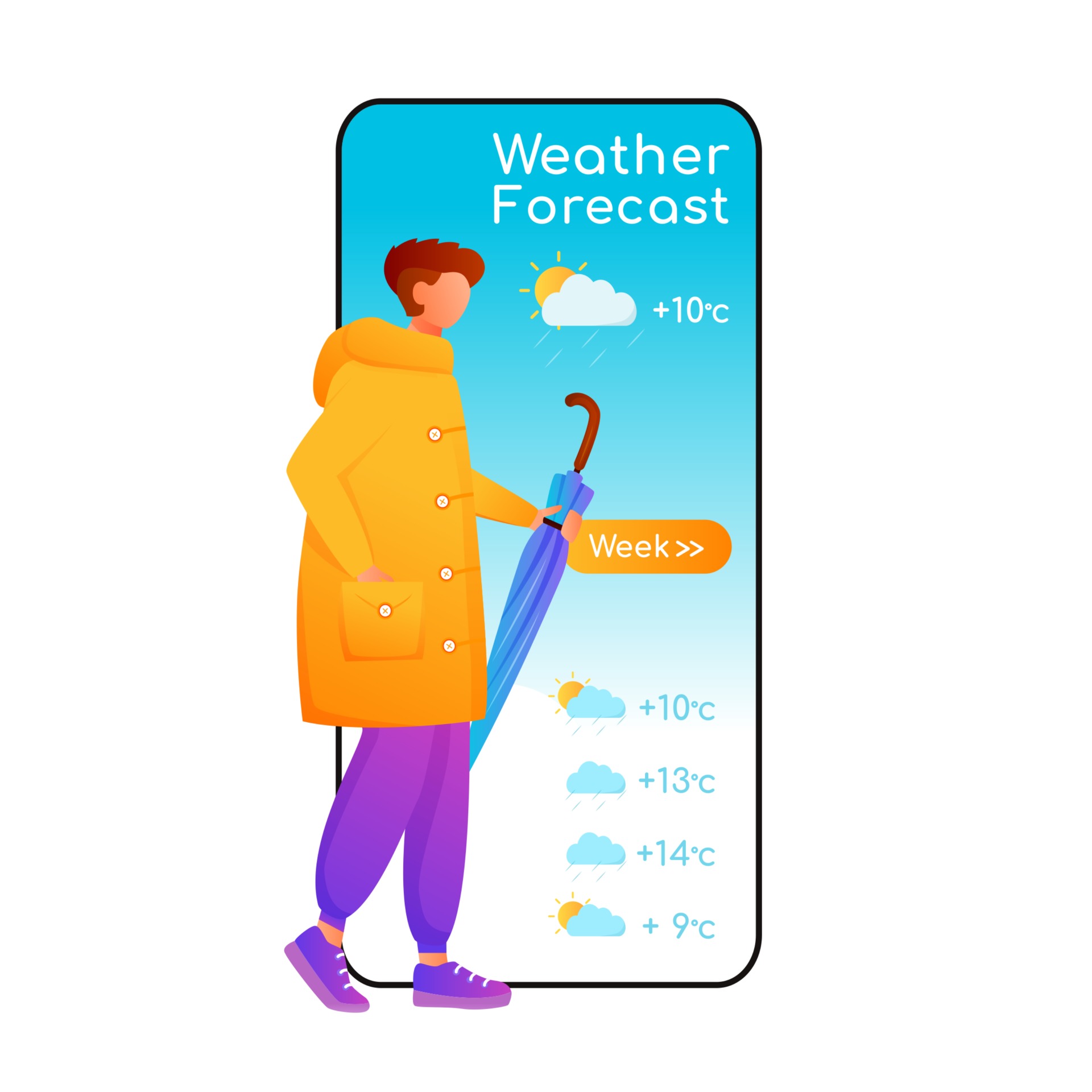 Weather forecast cartoon smartphone vector app screen 2981899 Vector Art at  Vecteezy