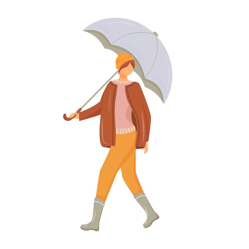 mujer en suéter y chaqueta de color plano vector personaje sin rostro