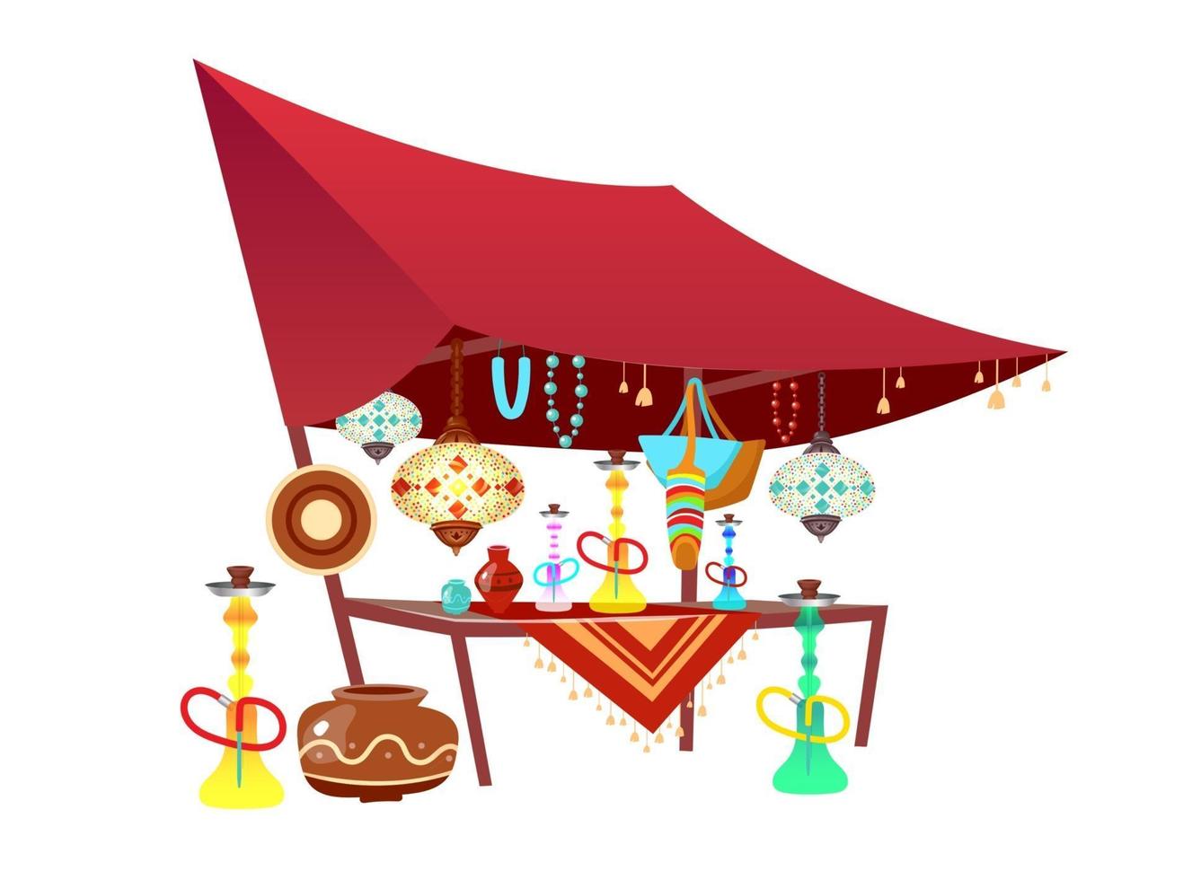 Eastern market tent with souvenirs cartoon vector illustration