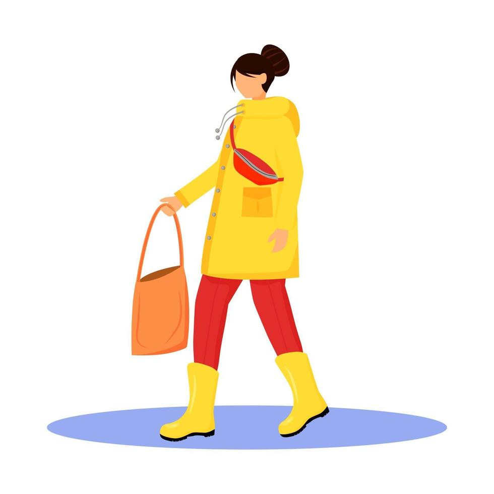 Woman in raincoat flat color vector faceless character