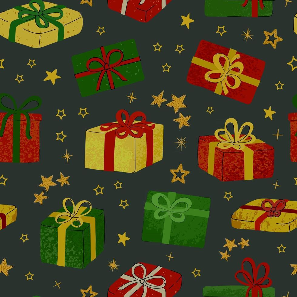 Vector seamless pattern with hand draw illustration of christmas gifts