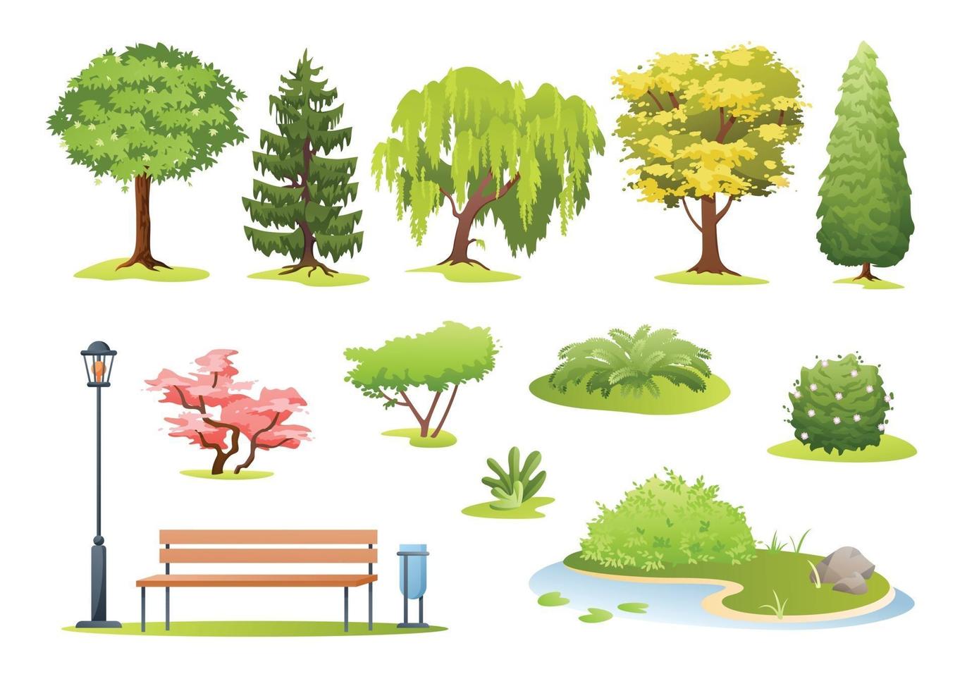 Park Tree Forest Cartoon Bushes With Flower Illustrator 2981984 Vector
