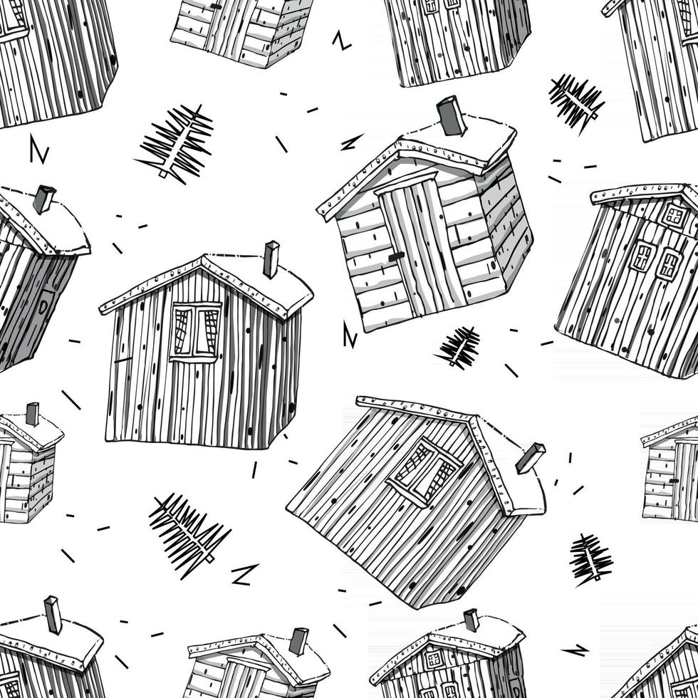 Icelandic or Norwegian wooden houses seamless pattern vector