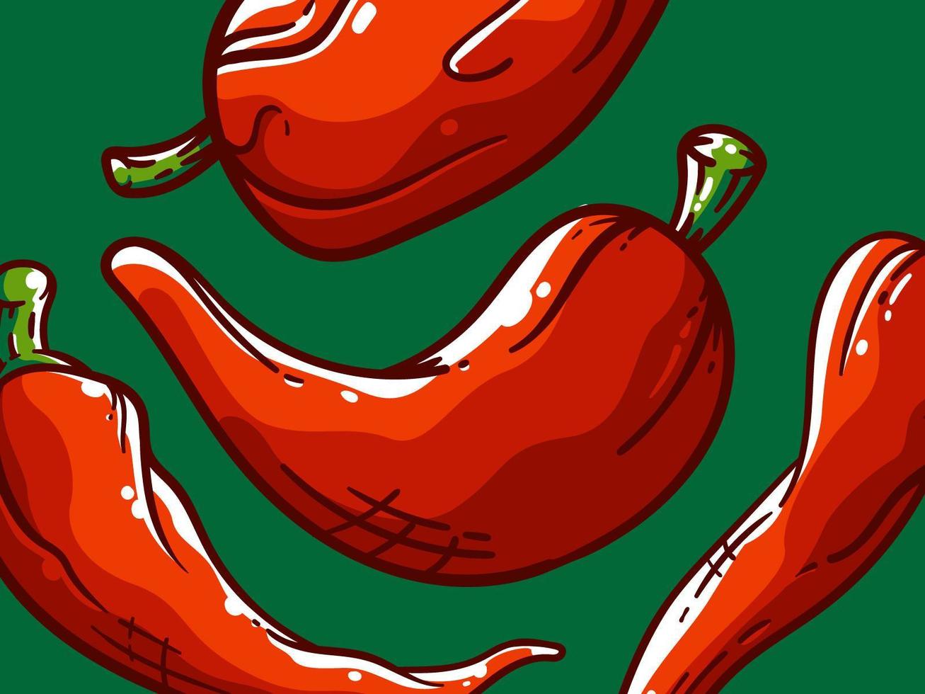 4 formas diferentes de patrón de chiles rojos vector