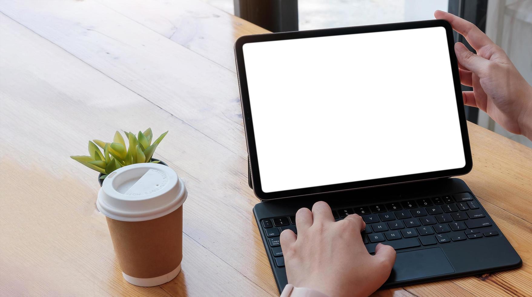 Woman using laptop computer photo