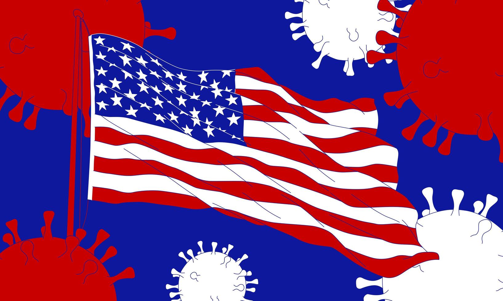 The crisis of virus epidemic in United States of America by using national flags as illustrations. vector