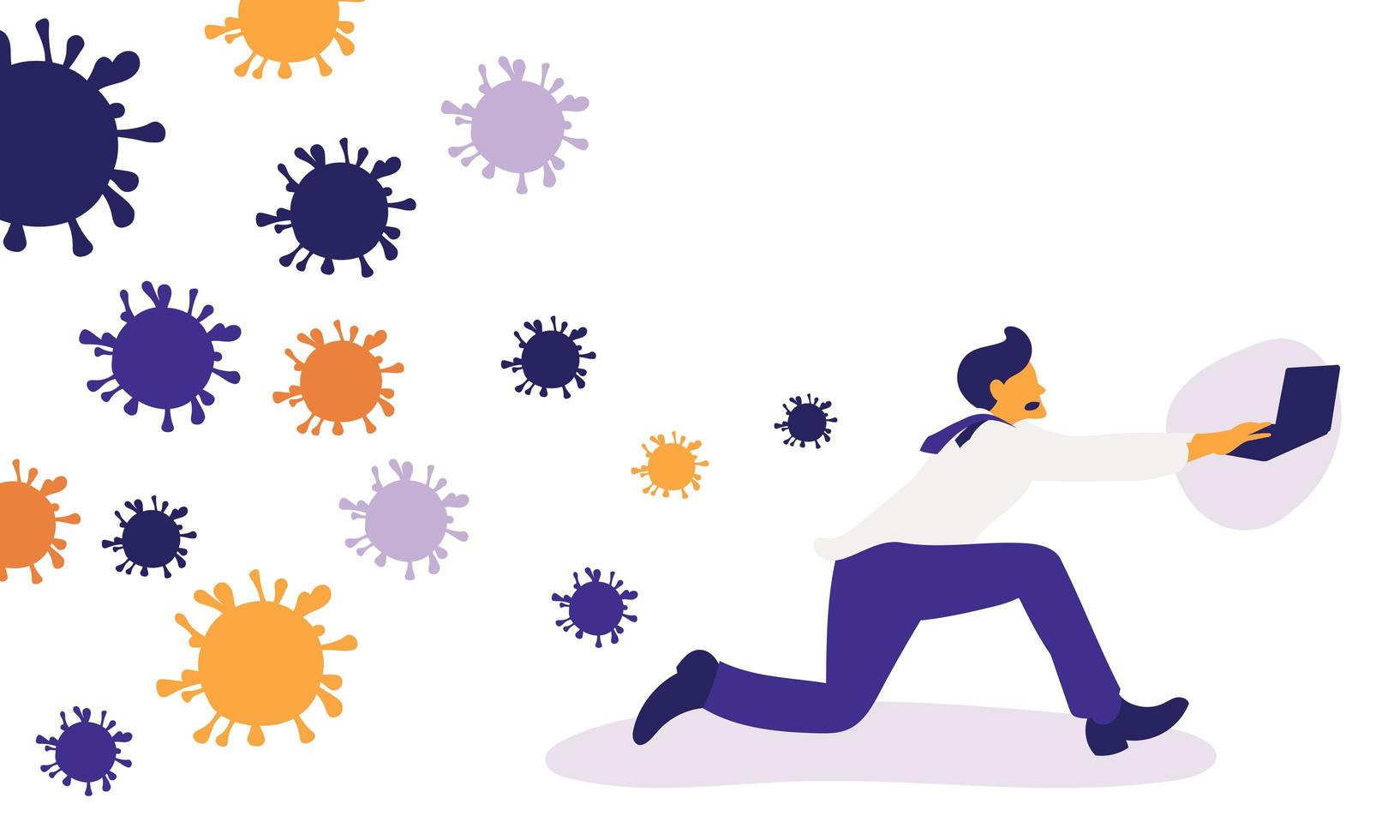 Young businessman escaping from the virus while working vector