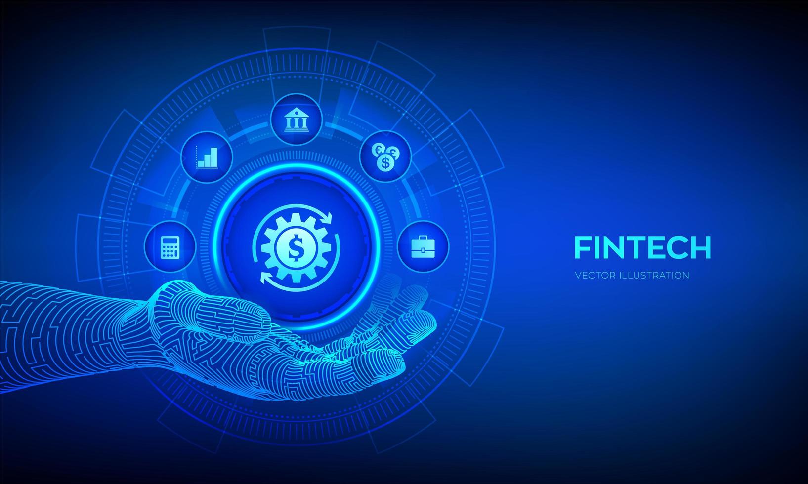 Fintech icon in robotic hand. Financial technology vector