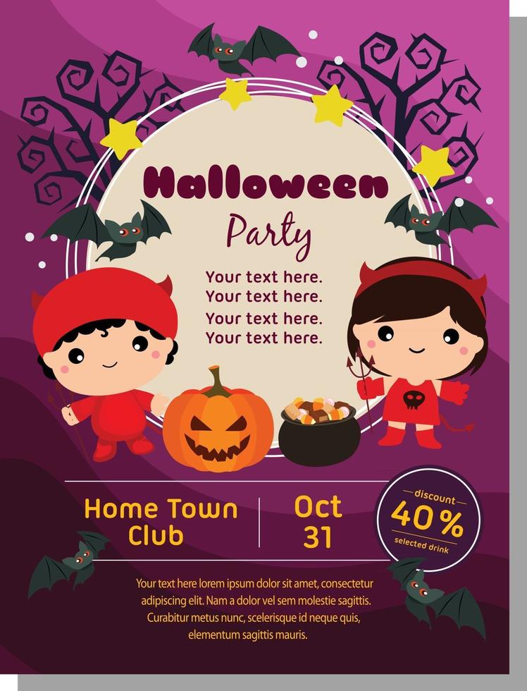 halloween deep flat poster with kid devil costume vector