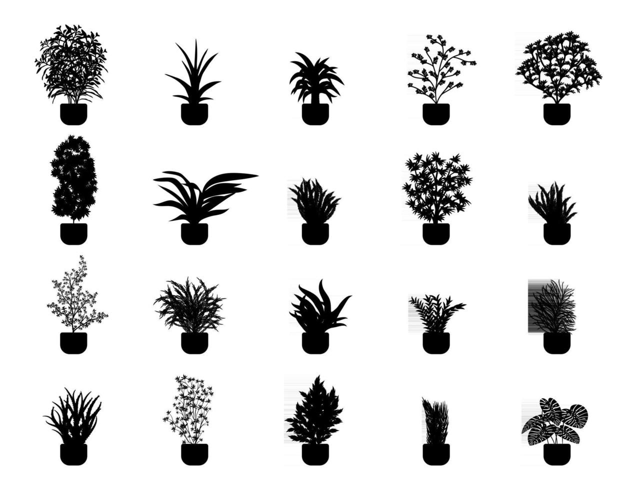 plantas en una colección de silueta de maceta vector