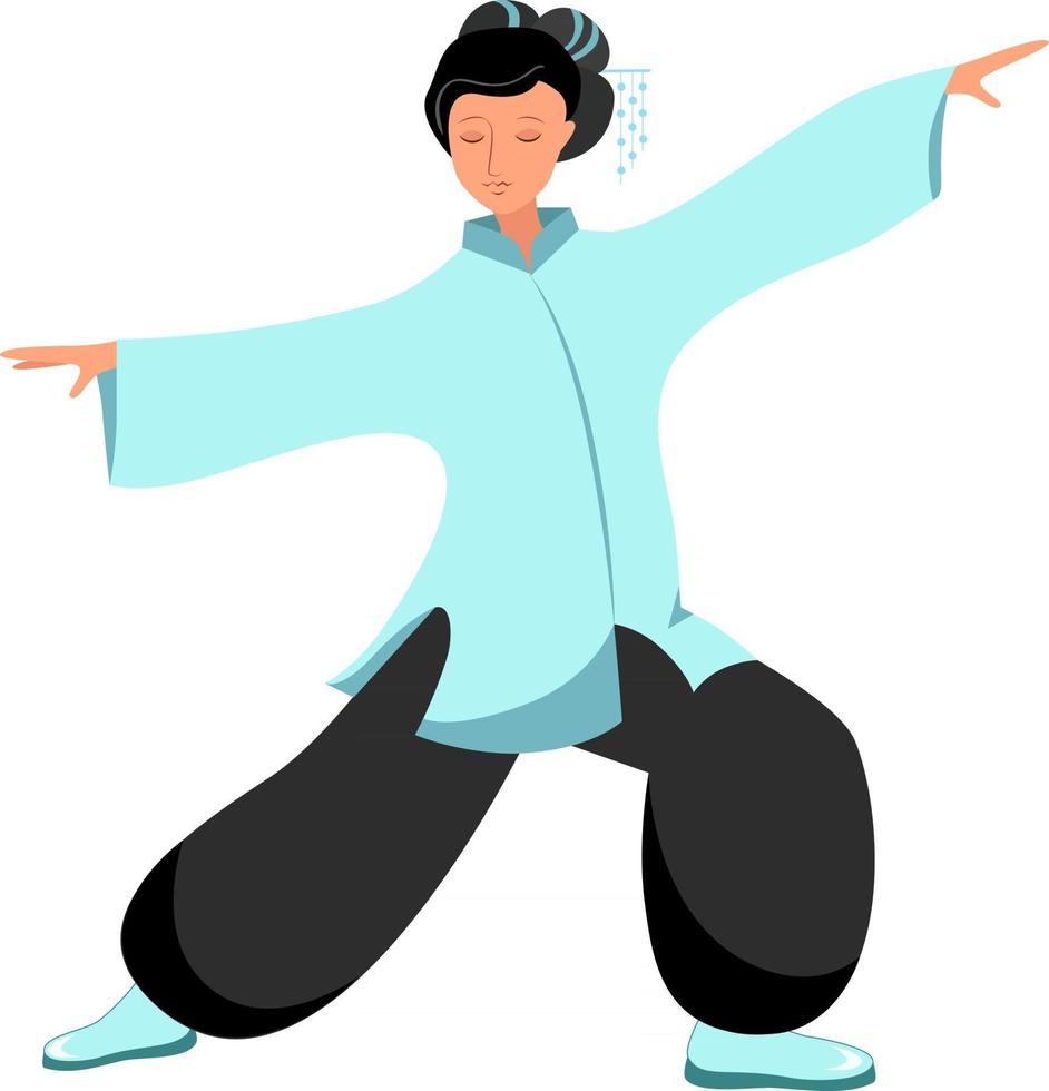 girl performs qigong and kung fu exercises vector