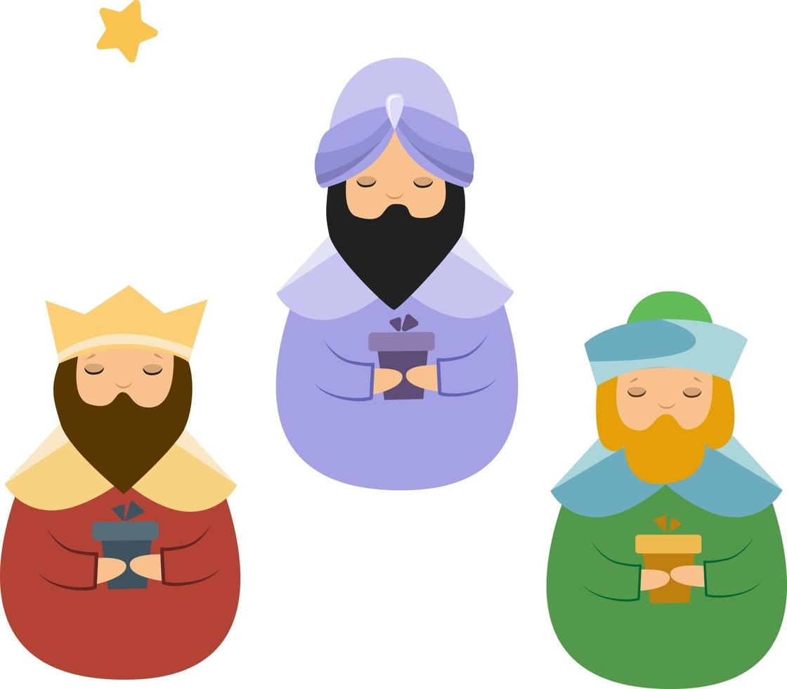 tres reyes magos de navidad con regalos vector