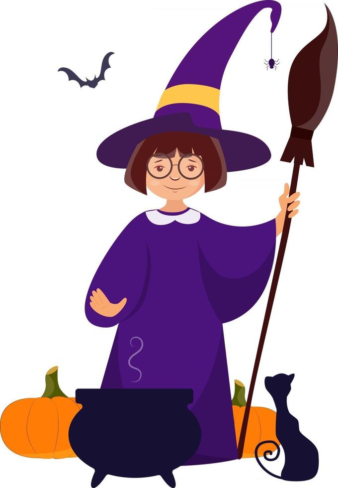 funny witch in a magic hat for halloween day vector