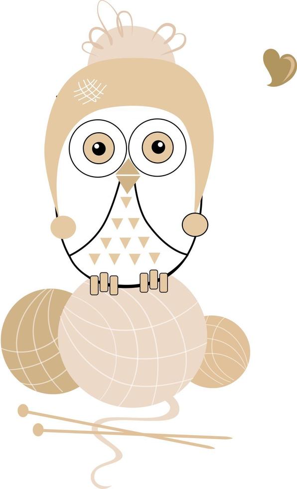 owl sitting on a ball of knitting thread vector