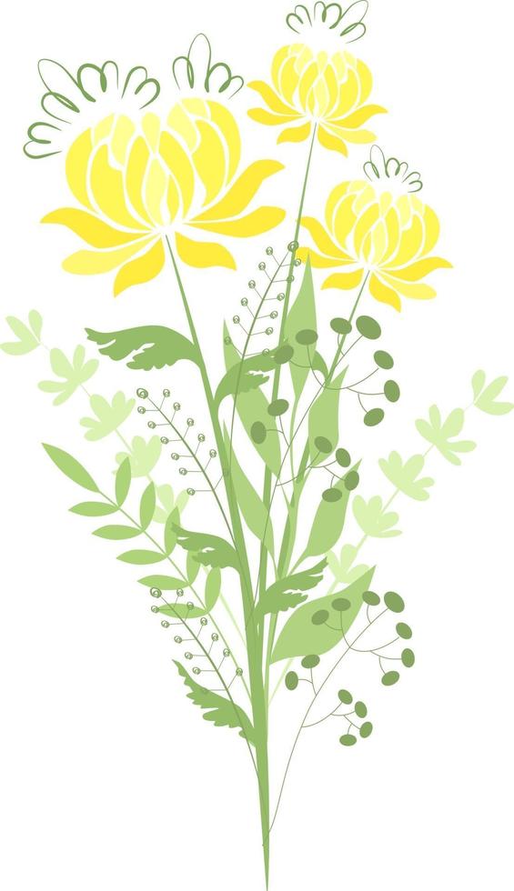 bouquet of yellow peonies with herbs vector