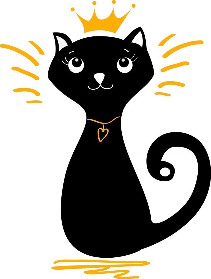 black cat with a crown on his head and with a necklace on his neck vector