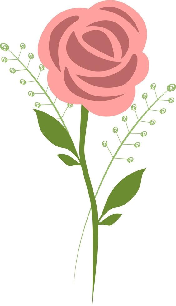 rosa rosa con hierbas vector
