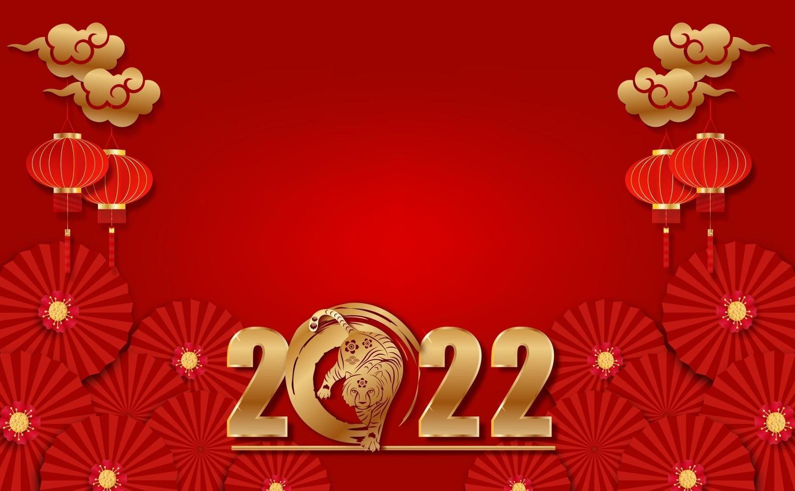feliz año nuevo chino 2022 año del tigre corte de papel de vector. vector