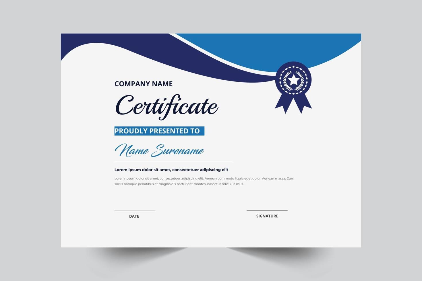 Creative Style Certificate Template With Badge Vector Template Design
