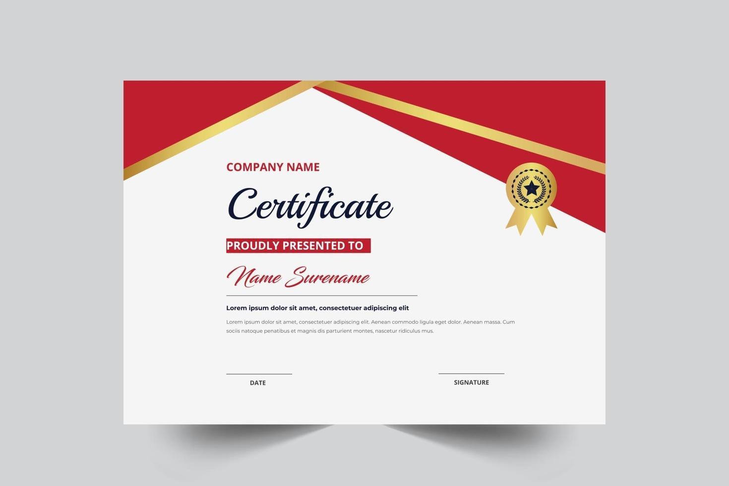 plantilla de certificado de estilo creativo de color rojo y dorado vector
