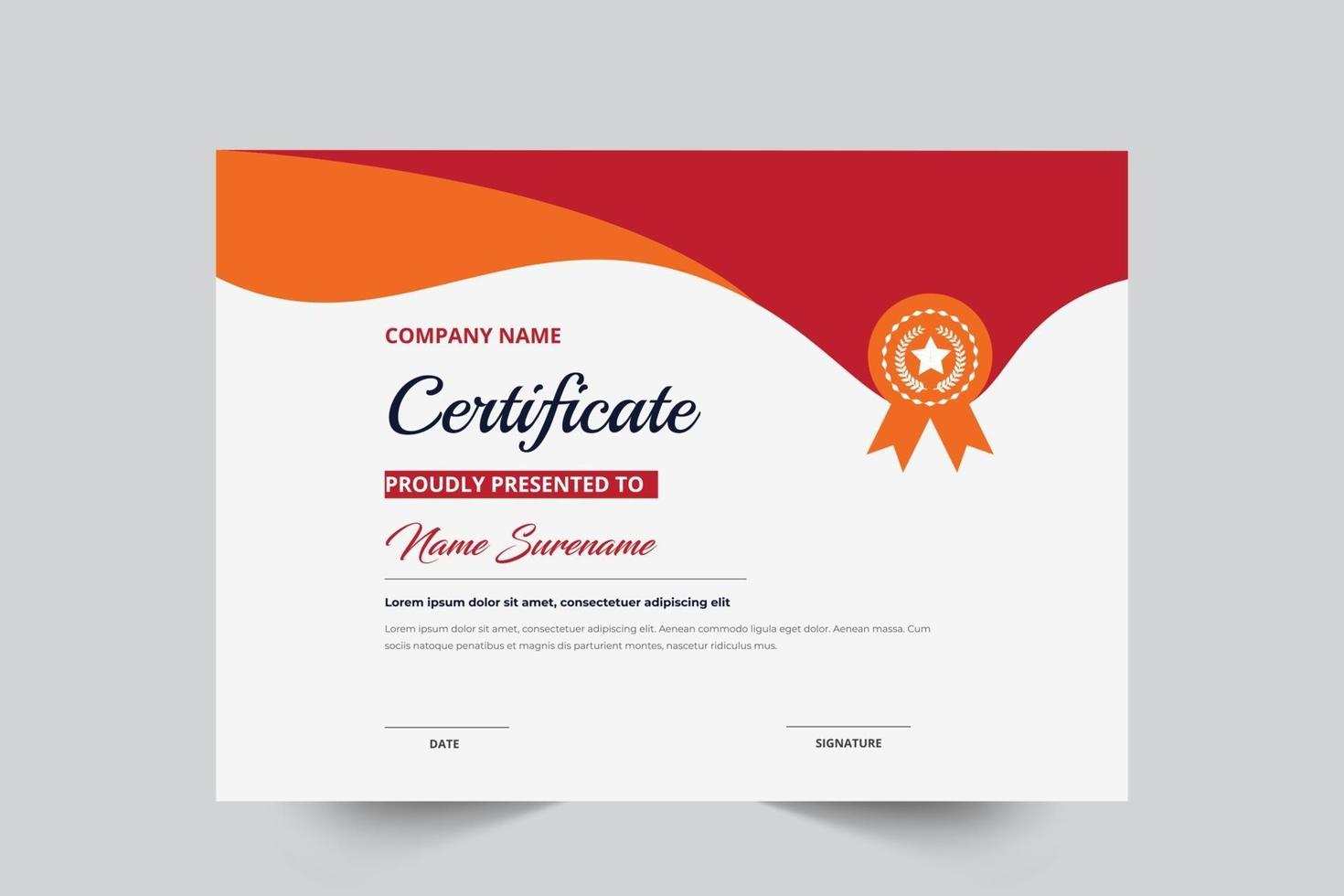 plantilla de certificado de estilo creativo de color rojo y dorado vector