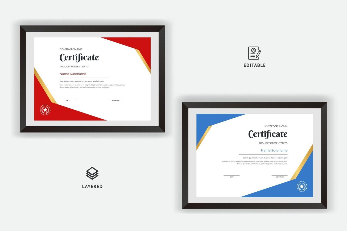 Elegant red and blue color diploma certificate template design vector