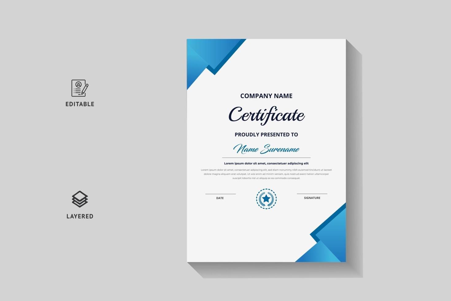 certificado de reconocimiento creativo vertical plantilla de vector de premio