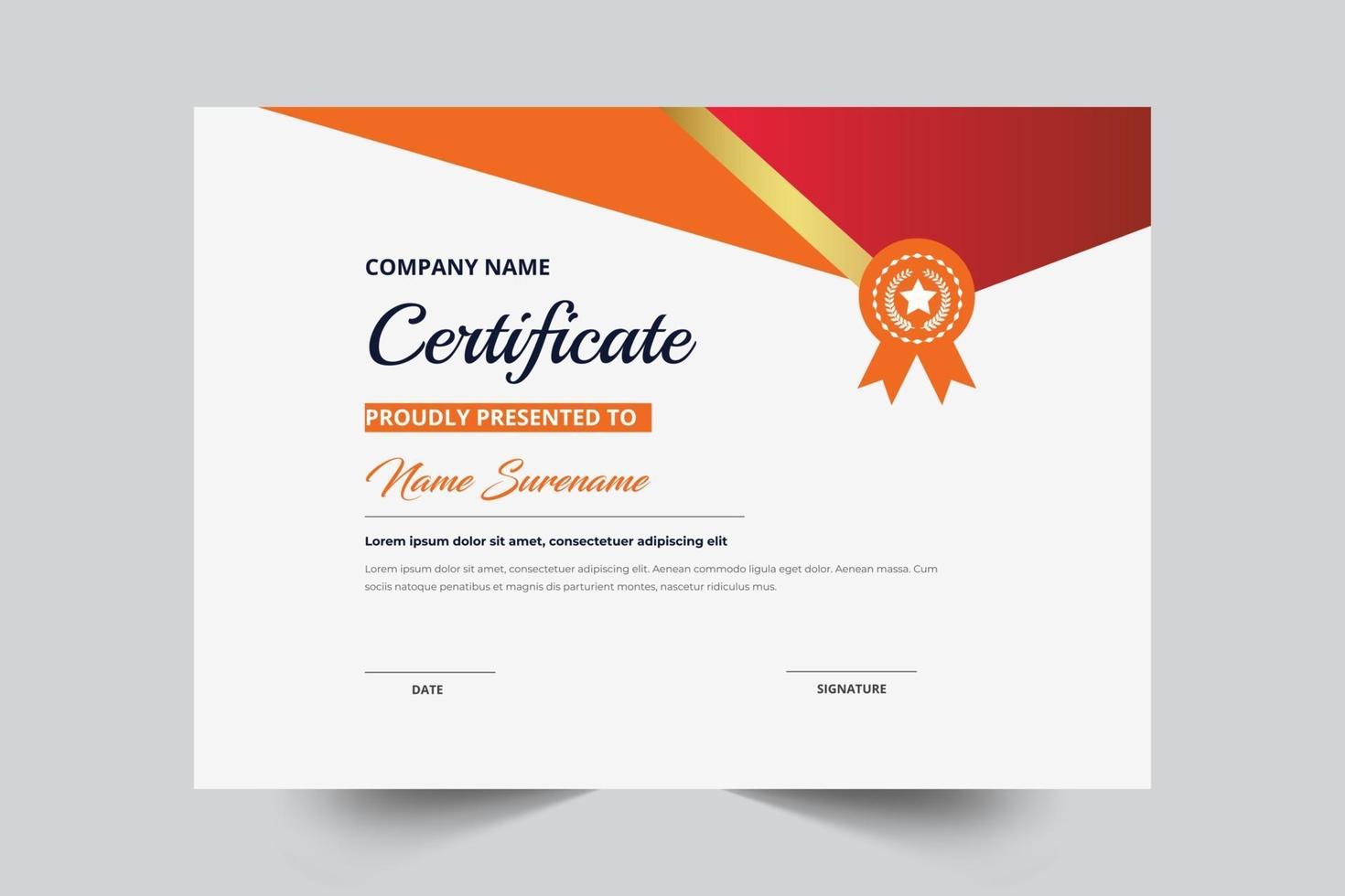 Red And Gold Color Creative Style Certificate Template vector