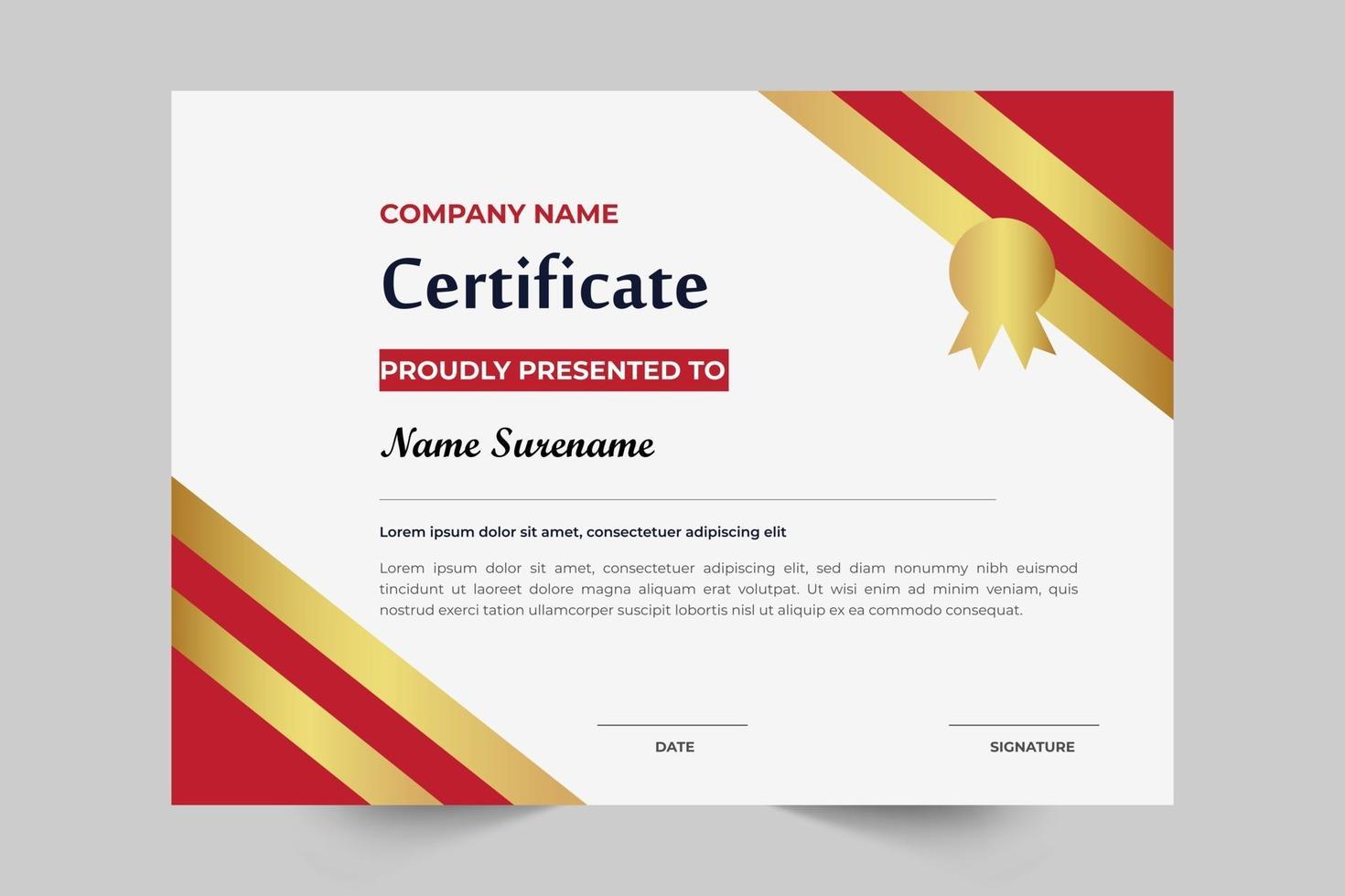 Red And Gold Color Creative Style Certificate For Award And Education vector