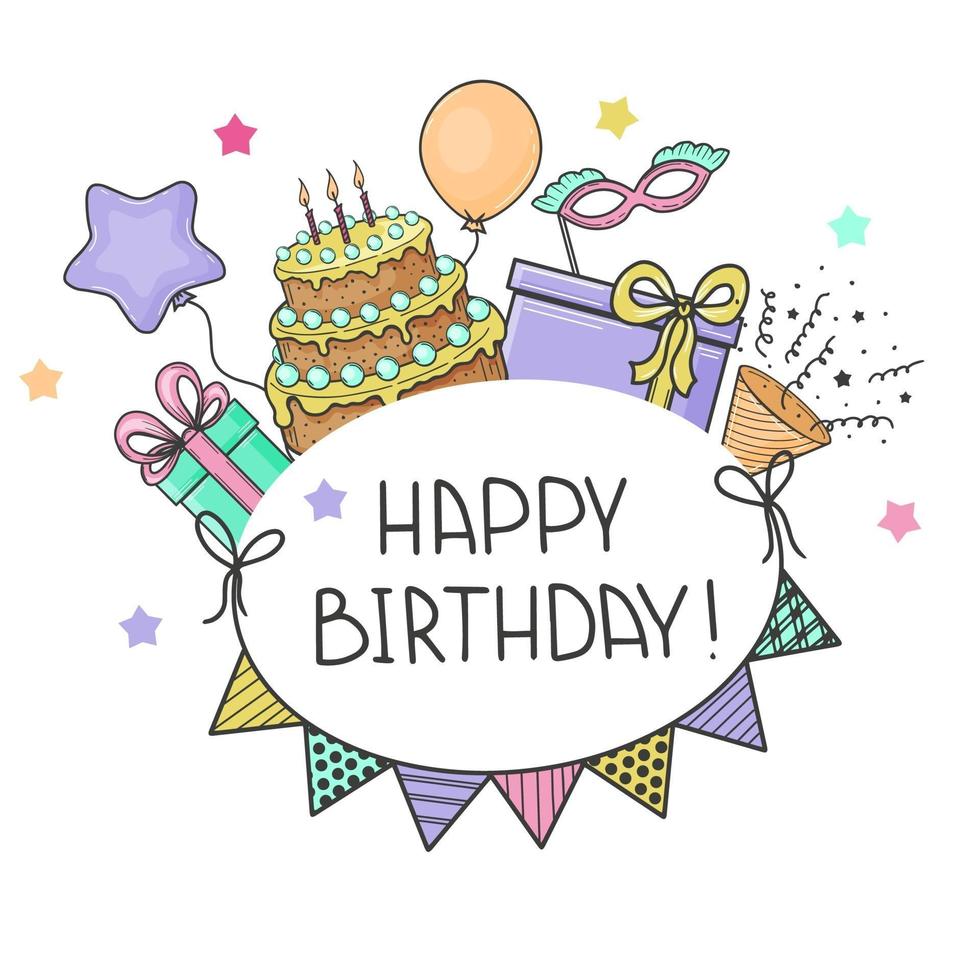 Happy Birthday Card With Festive Elements vector