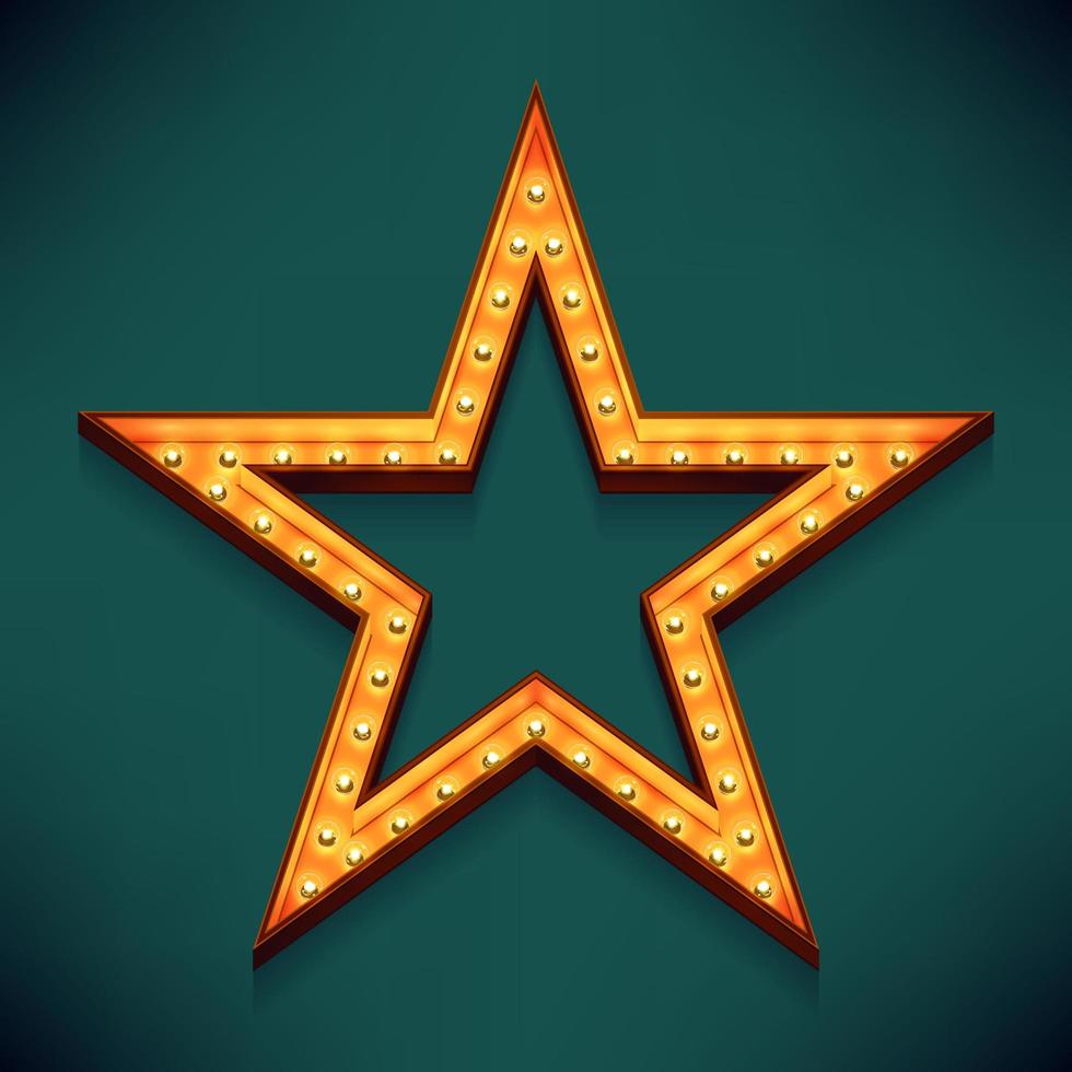 Golden star symbol glowing with lamps vector