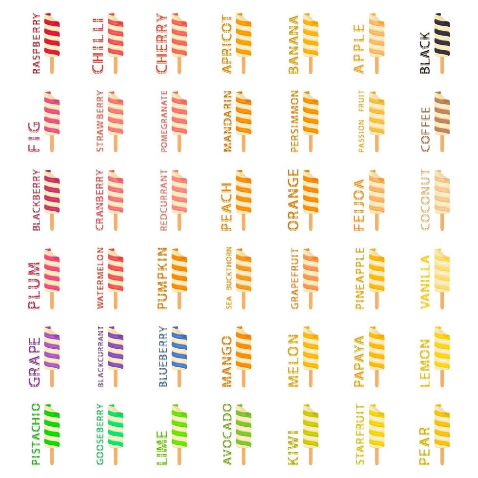 Big colorful set different types natural ice cream vector