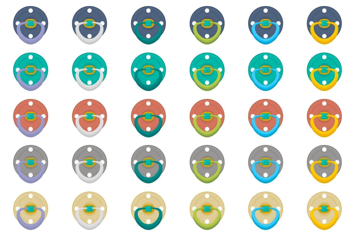 Illustration on theme big colored set baby pacifiers vector