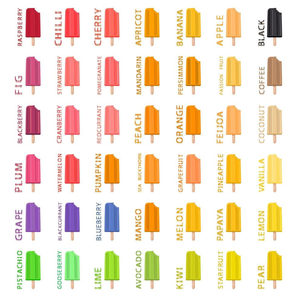 Big colorful set different types natural ice cream vector