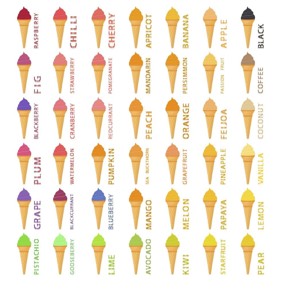 Big colorful set different types natural ice cream vector
