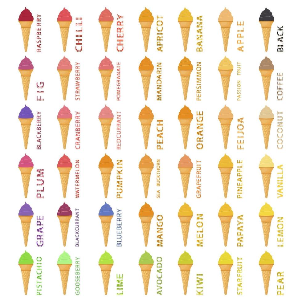 Gran colorido conjunto de diferentes tipos de helado natural. vector