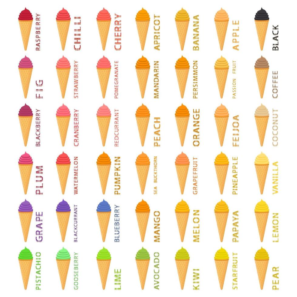 Big colorful set different types natural ice cream vector