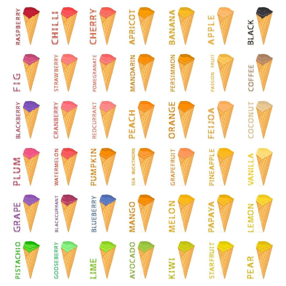 Big colorful set different types natural ice cream vector