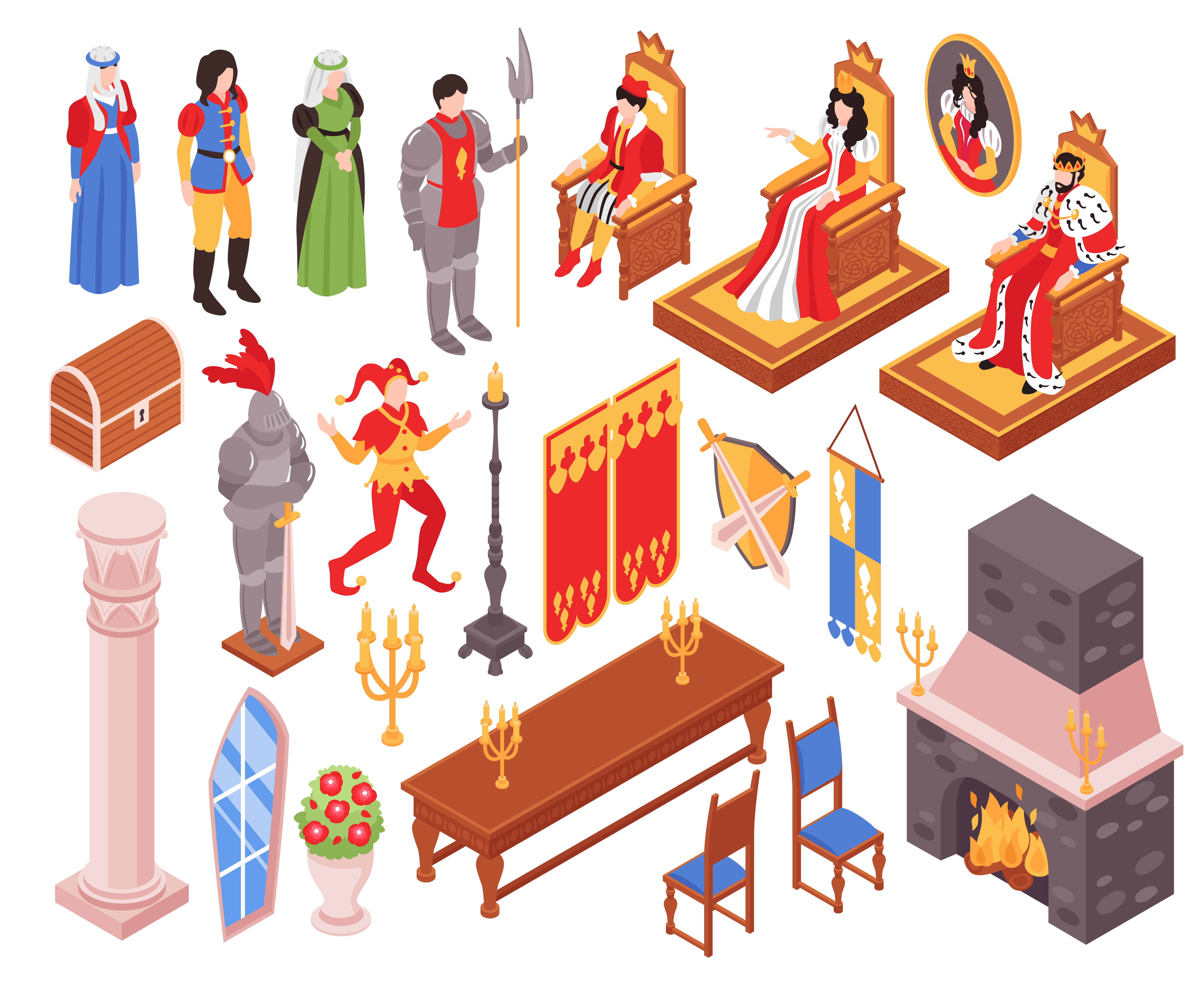 King and queen in court room a palace Royalty Free Vector