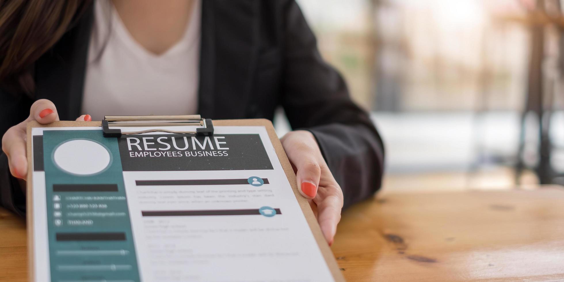 mujer de negocios, enviar, currículum foto