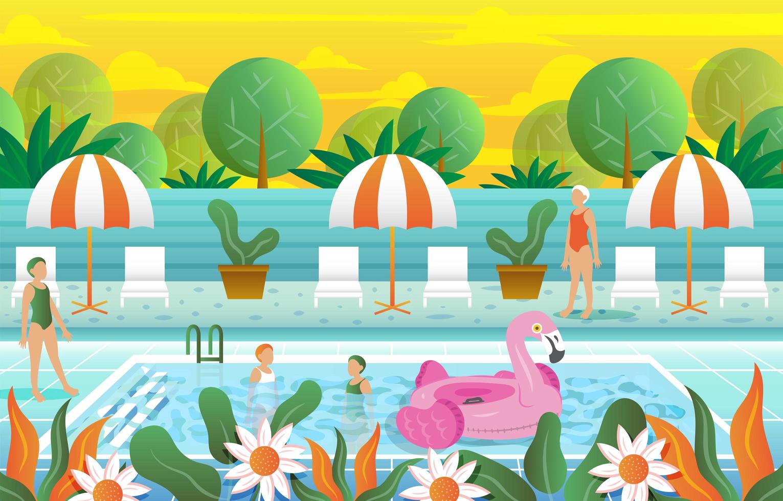 Swimming Pool with Colorful Background Template vector