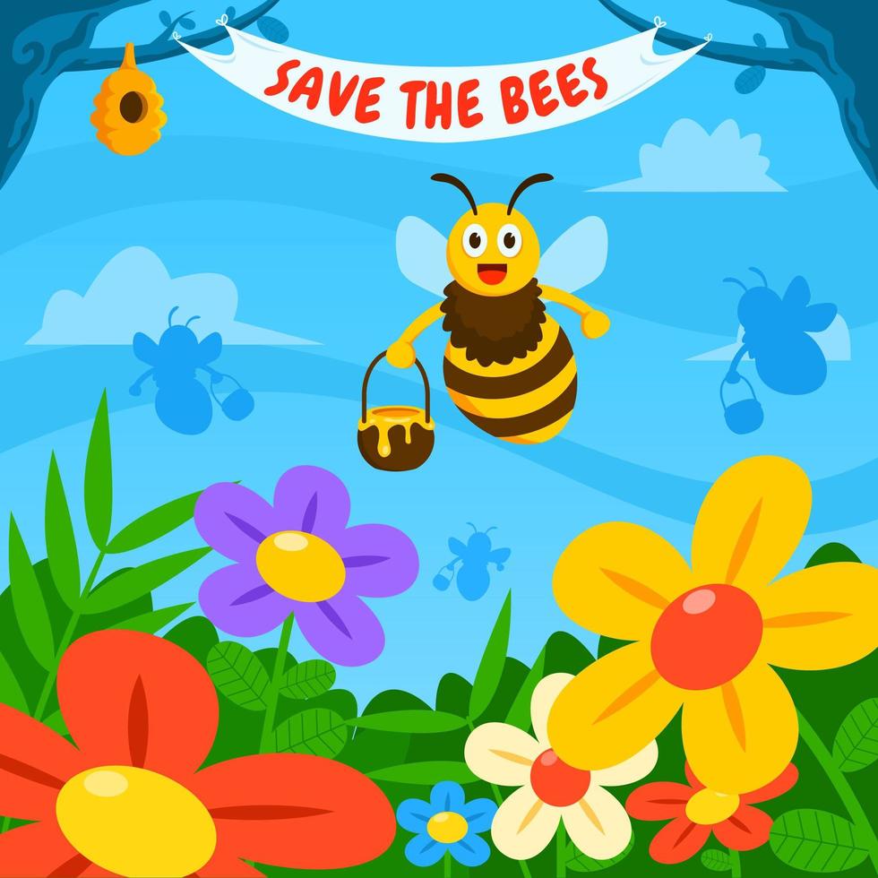 Honey Bee and Flower Garden vector