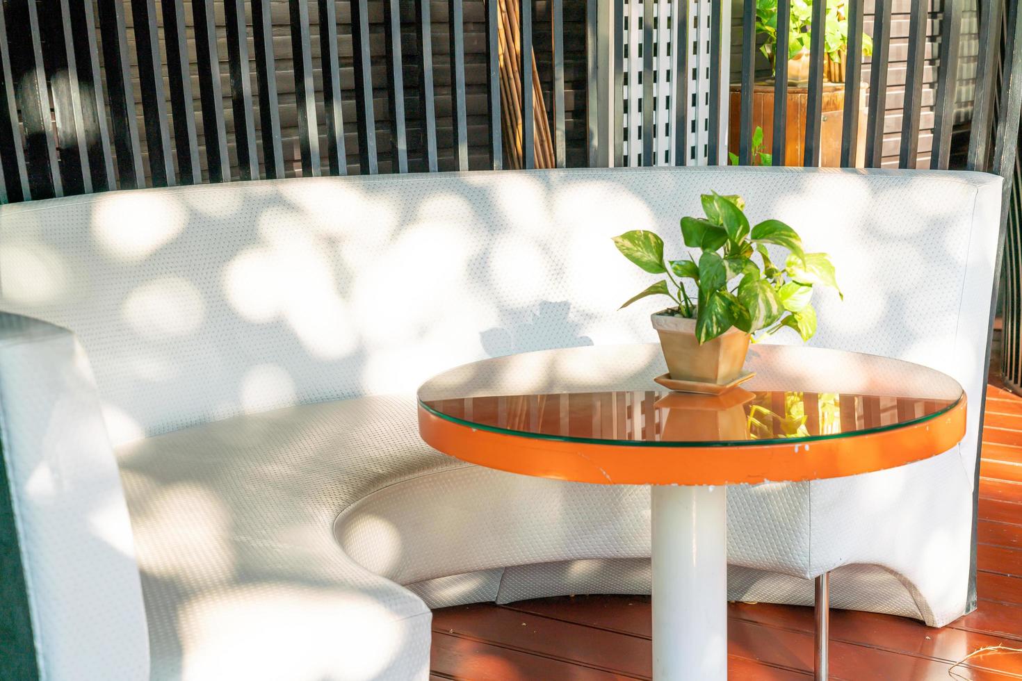 Empty outdoor patio deck and chair on balcony photo