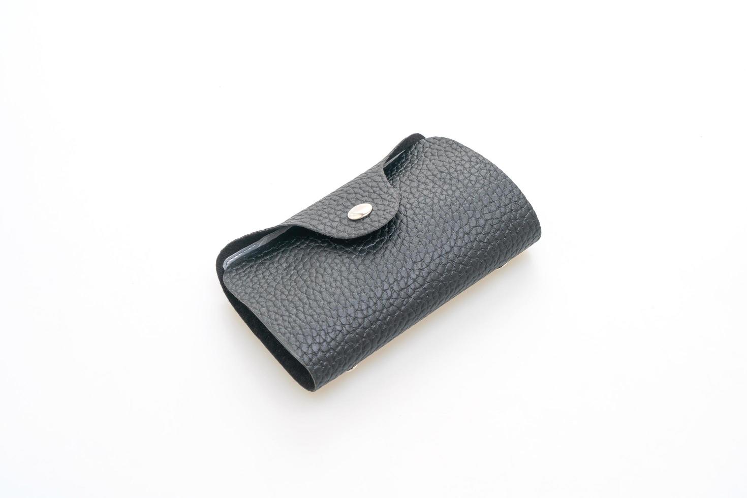 Black leather card bag isolated on white background photo