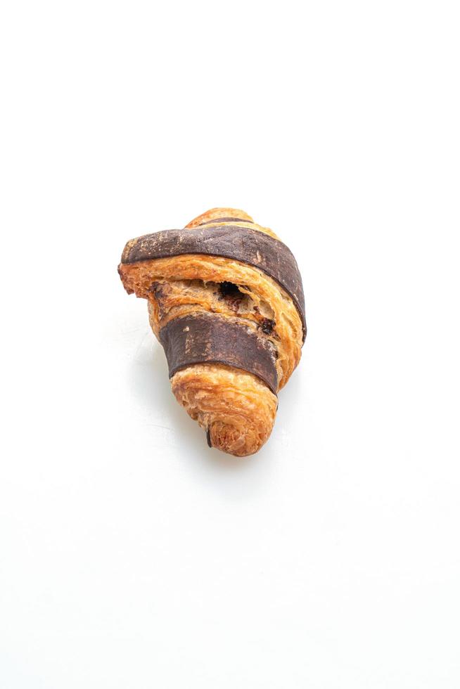 Fresh croissant with chocolate isolated on white background photo