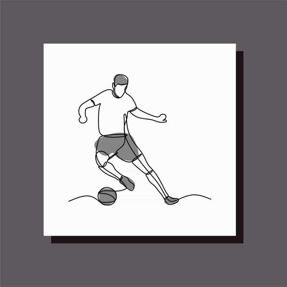 soccer player dribbling the ball one line art vector