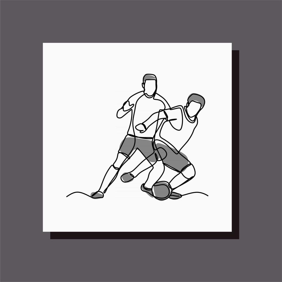 soccer player defending the ball one line art vector