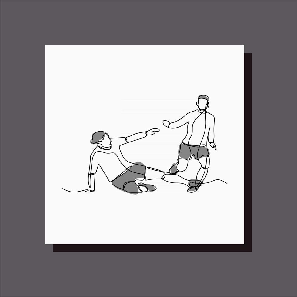 man tackling opponent one line art vector