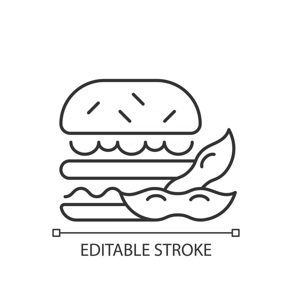 Soy burger linear icon vector